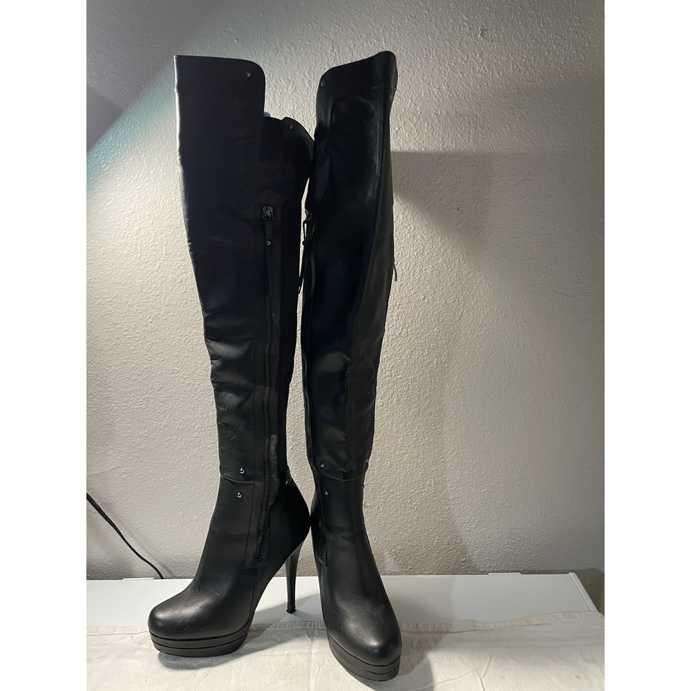 Bakers Women's Black Over the Knee Platform Stiletto Boots Faux Leather Zip 8